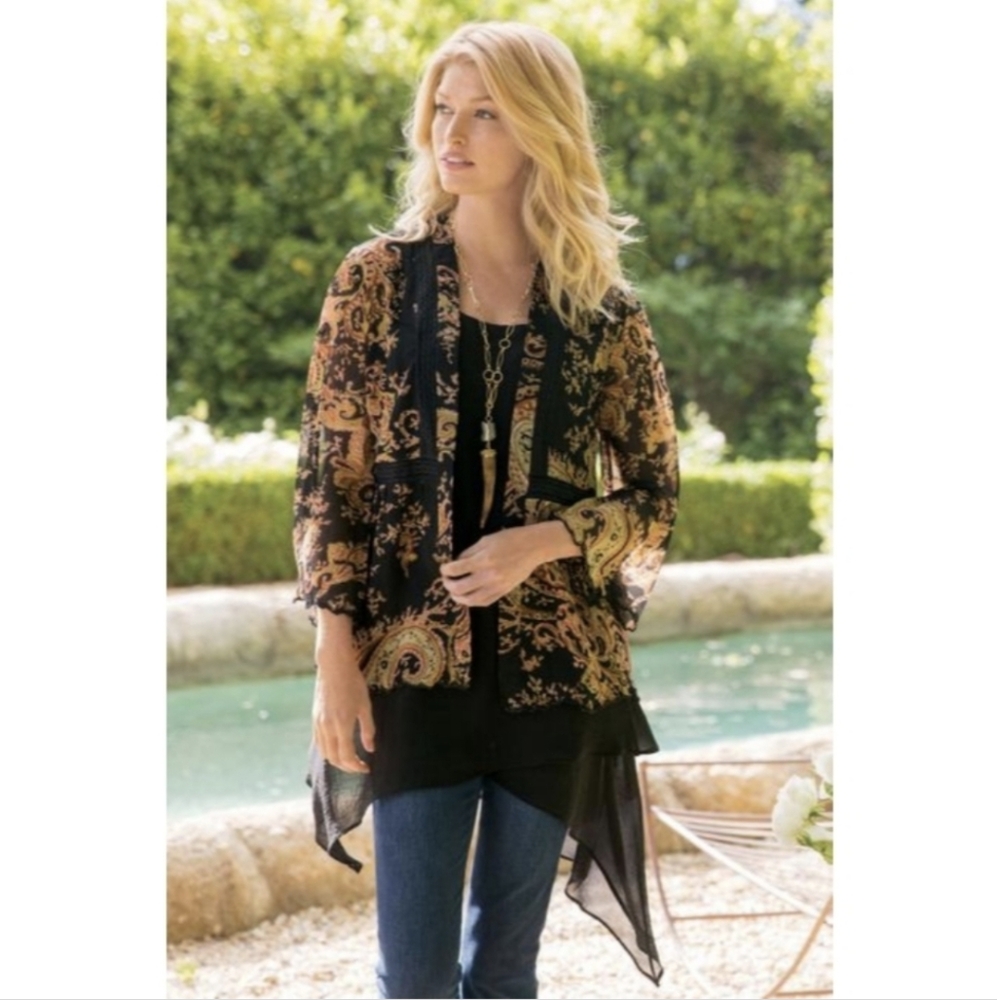 Soft Surroundings Isabella Paisley Chiffon Kimono Top